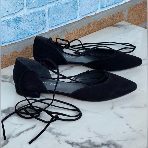 Stuart Weitzman Shoes - Stuart Weitzman Black Gilligan Suede Lace Up
Pointed Toe Flat size 9